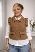 Brown Bow Embroidered Quilted Vest
